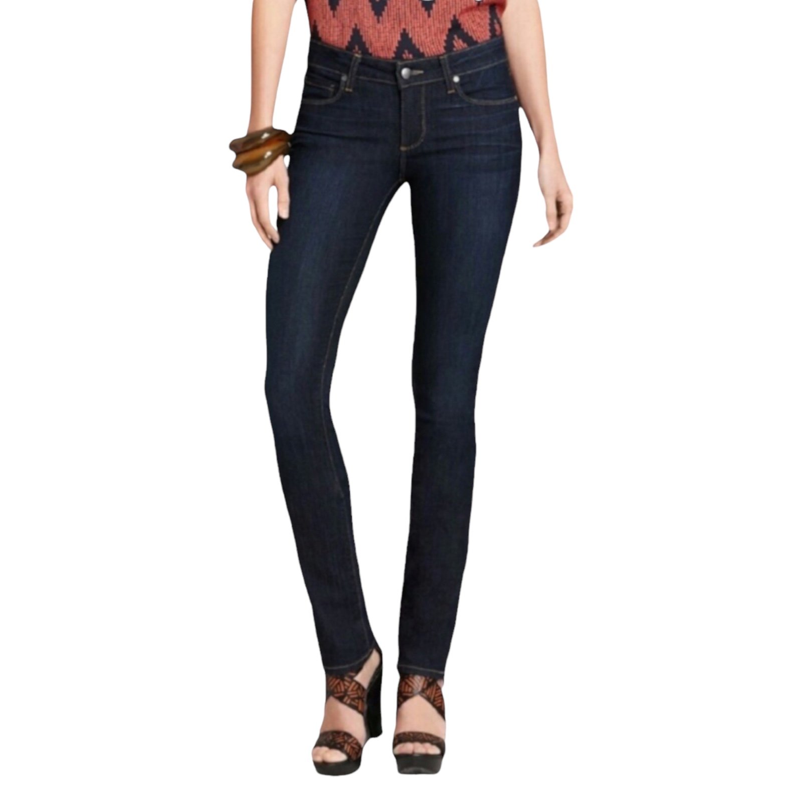 Paige Skyline Straight Denim Stretch Jeans in Stream - Size 27