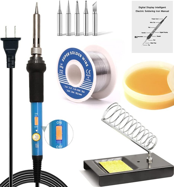 Soldering Iron Kit, Electric Soldering Gun Tool ON/OFF Switch, 30g Solder, 5 Tip