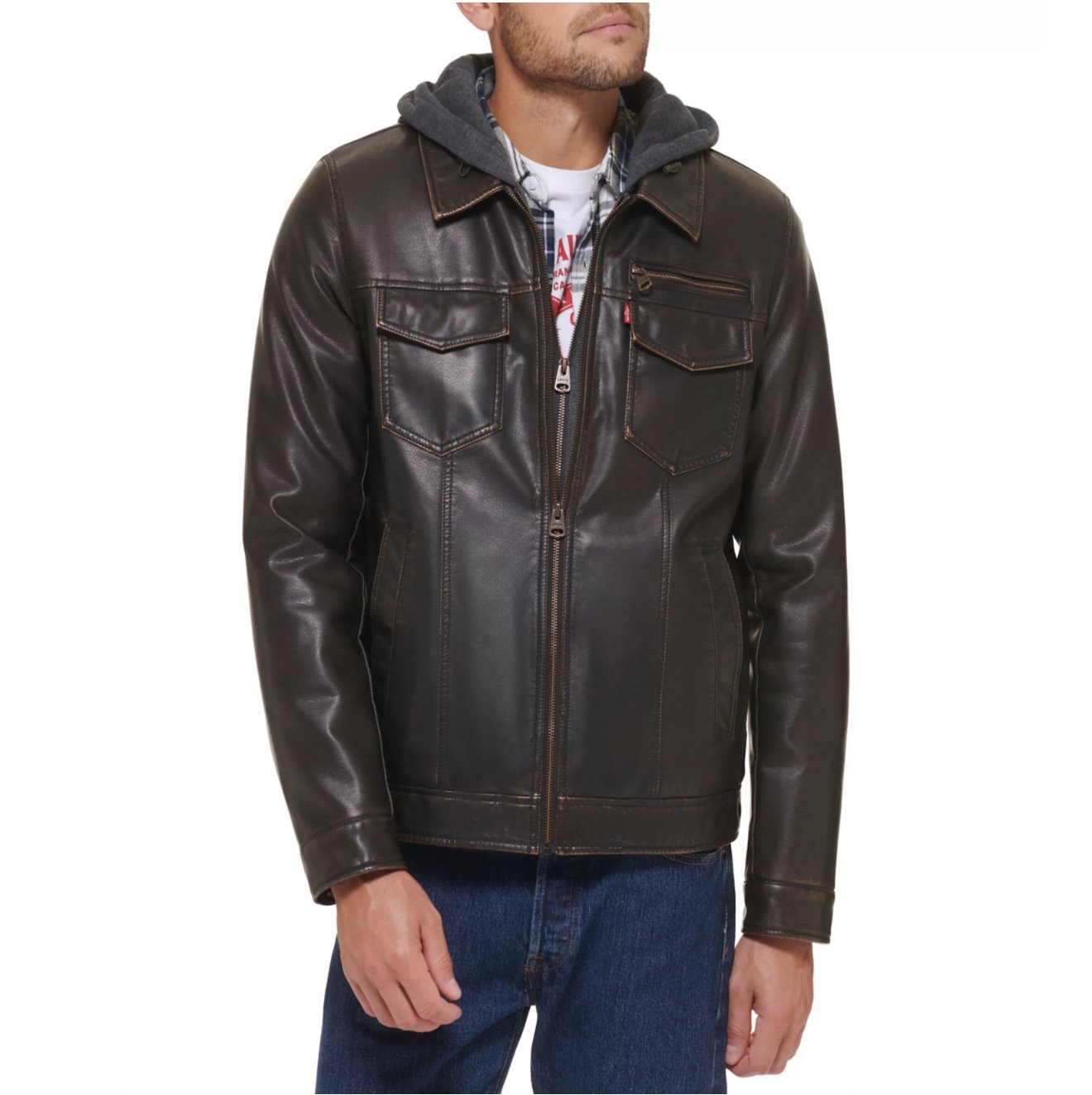 Men's Levi's® Faux Leather Hooded Trucker Jacket size M
