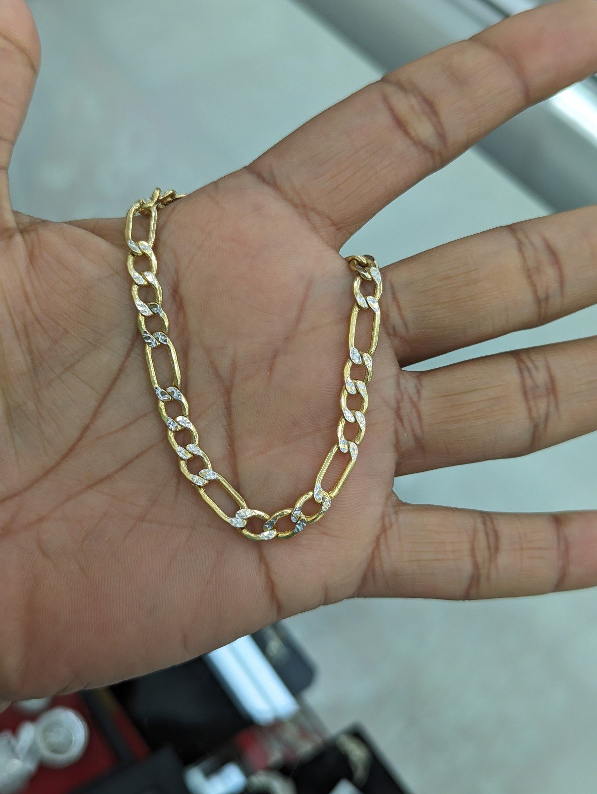 10kt Real Gold Figaro Diamond Cut Bracelet 5.8mm 8 inches