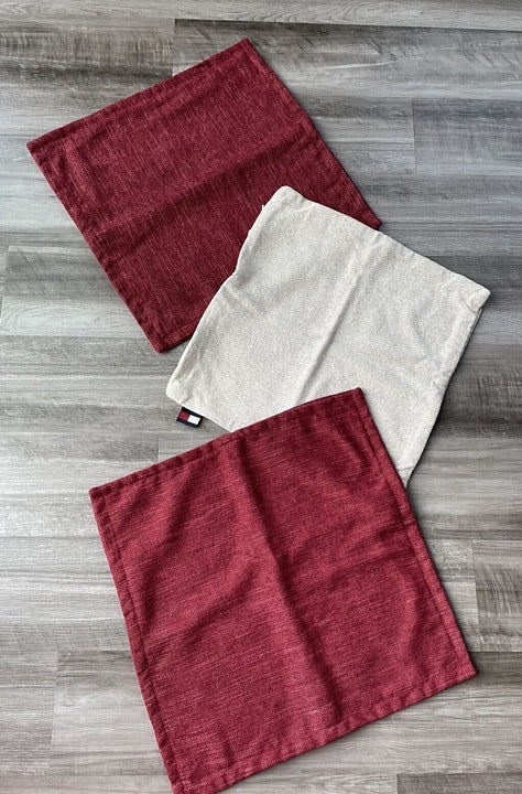 Set Of Three Throw Pillow Case Maroon Beige Tommy Hilfiger Square