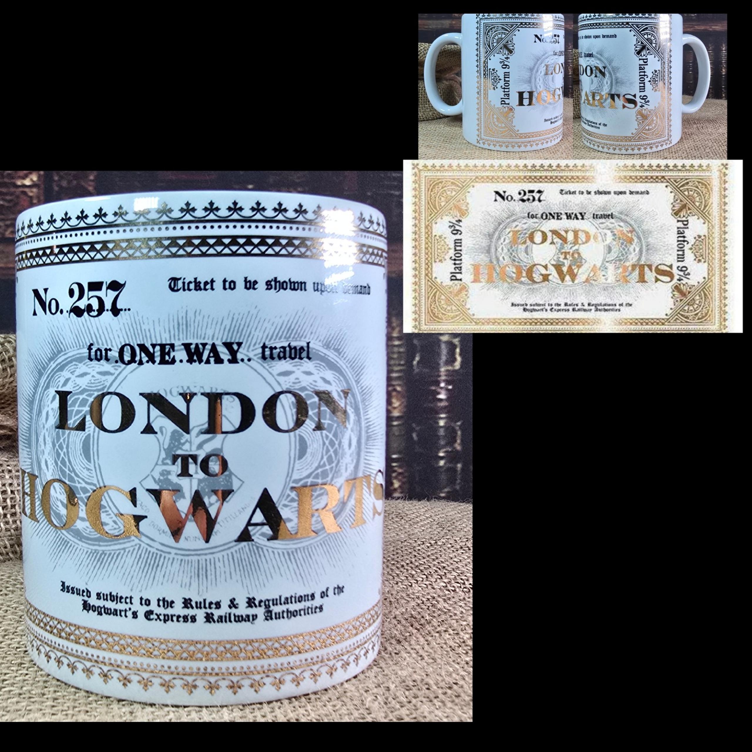 Harry Potter Hogwarts Express Gold Foil Ticket White Ceramic Coffee Mug Cup Geek