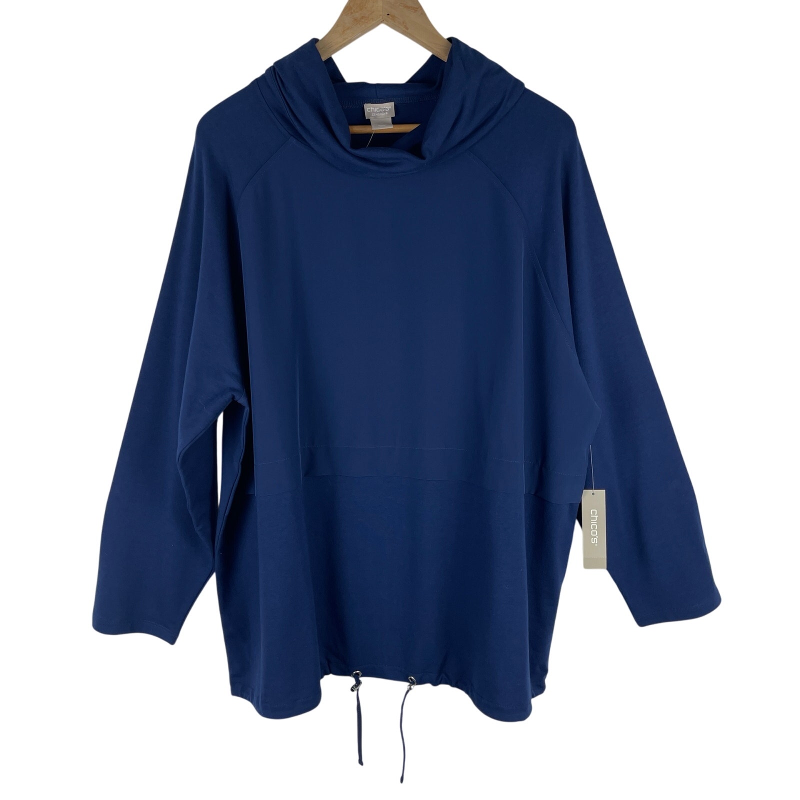 NEW Chico’s Zenergy Mixed Knit Pullover Long Sleeve Top Tonga Blue SZ 4 US 20/22