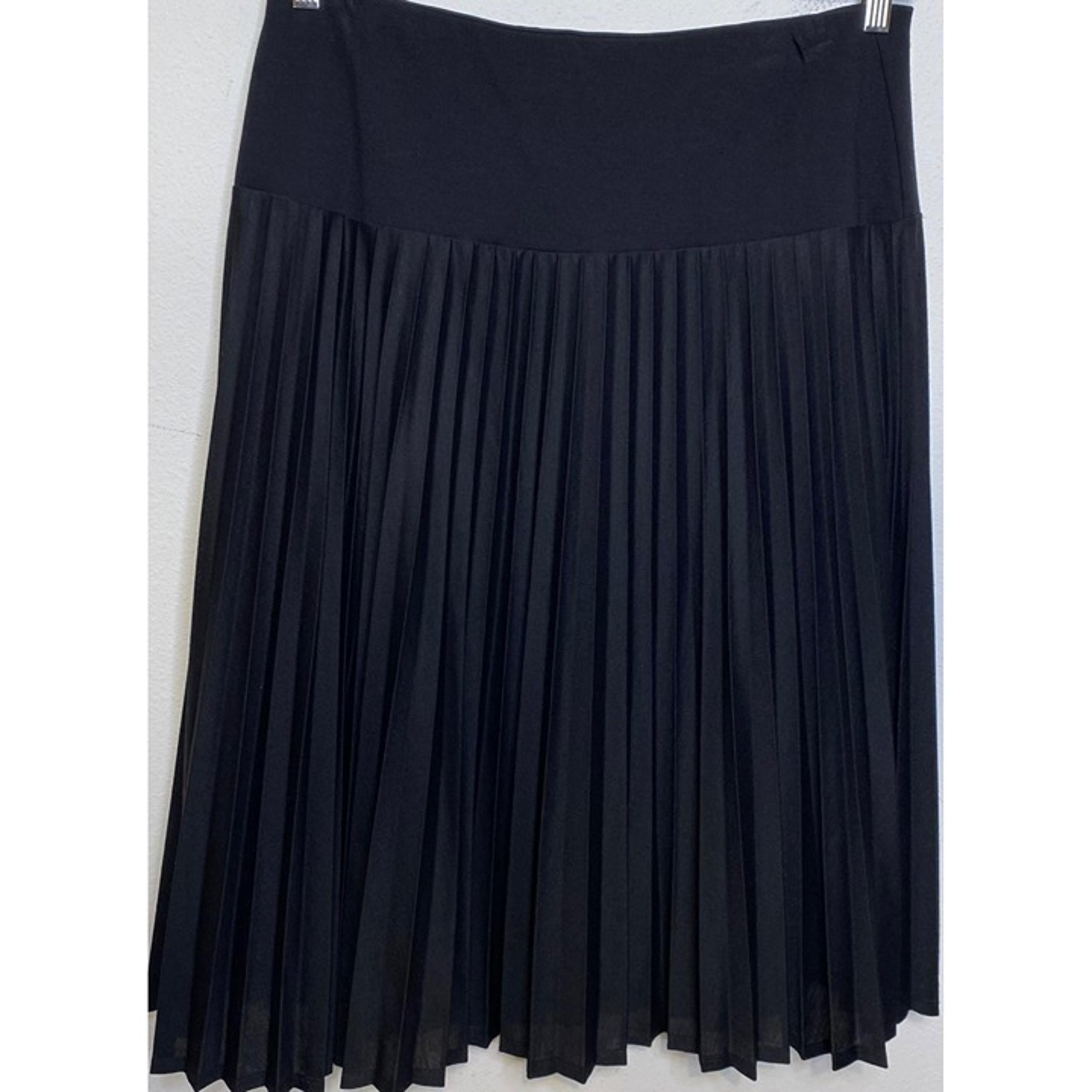 Ruby Rd. Solid Black Stretch Pleated Chiffon Skirt Women Size 14P Modest