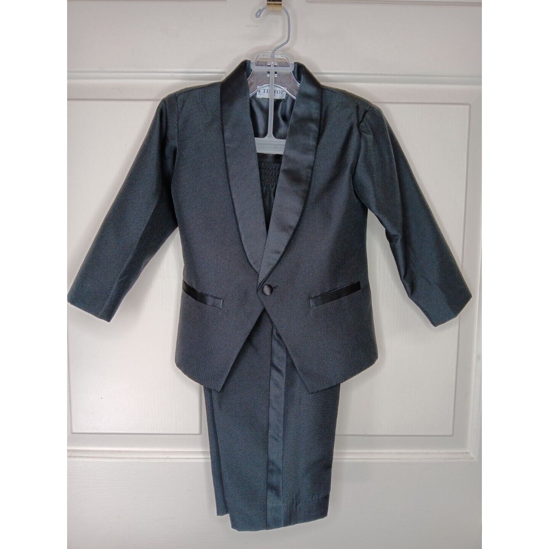 TipTop USA Tuxedo 3T Black Includes Jacket & Pants Elastic Waist Wedding EUC