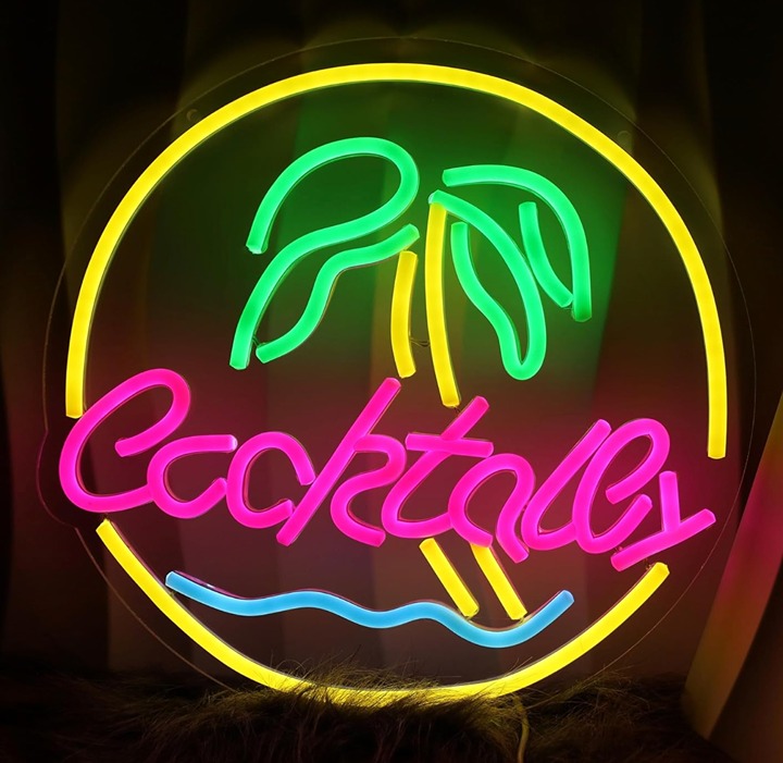 Lovely Bright Colorful Palm Tree Cocktails LED Night Light Tropical Bar Decor