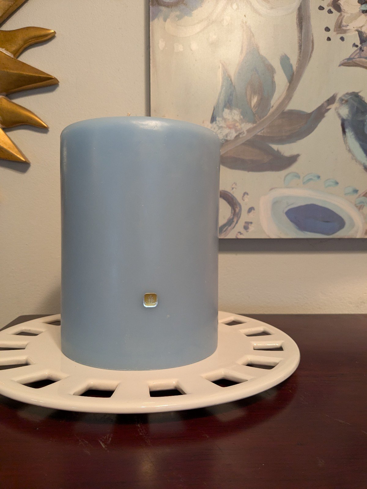 PARTYLITE Rare 3 Wick Pillar Candle Scent Seaside Mist Blue New Box 8” X 6