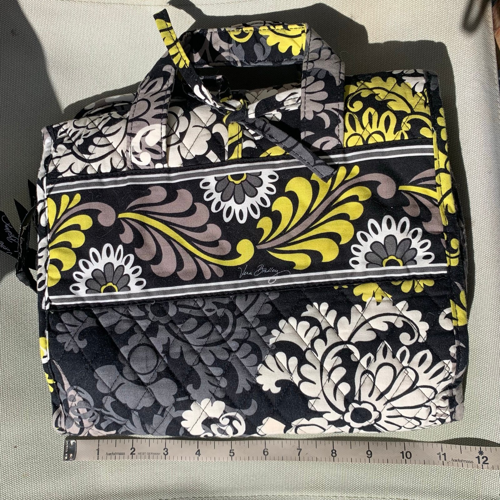 Vera Bradley yellow and gray floral fern large Travel toiletry case