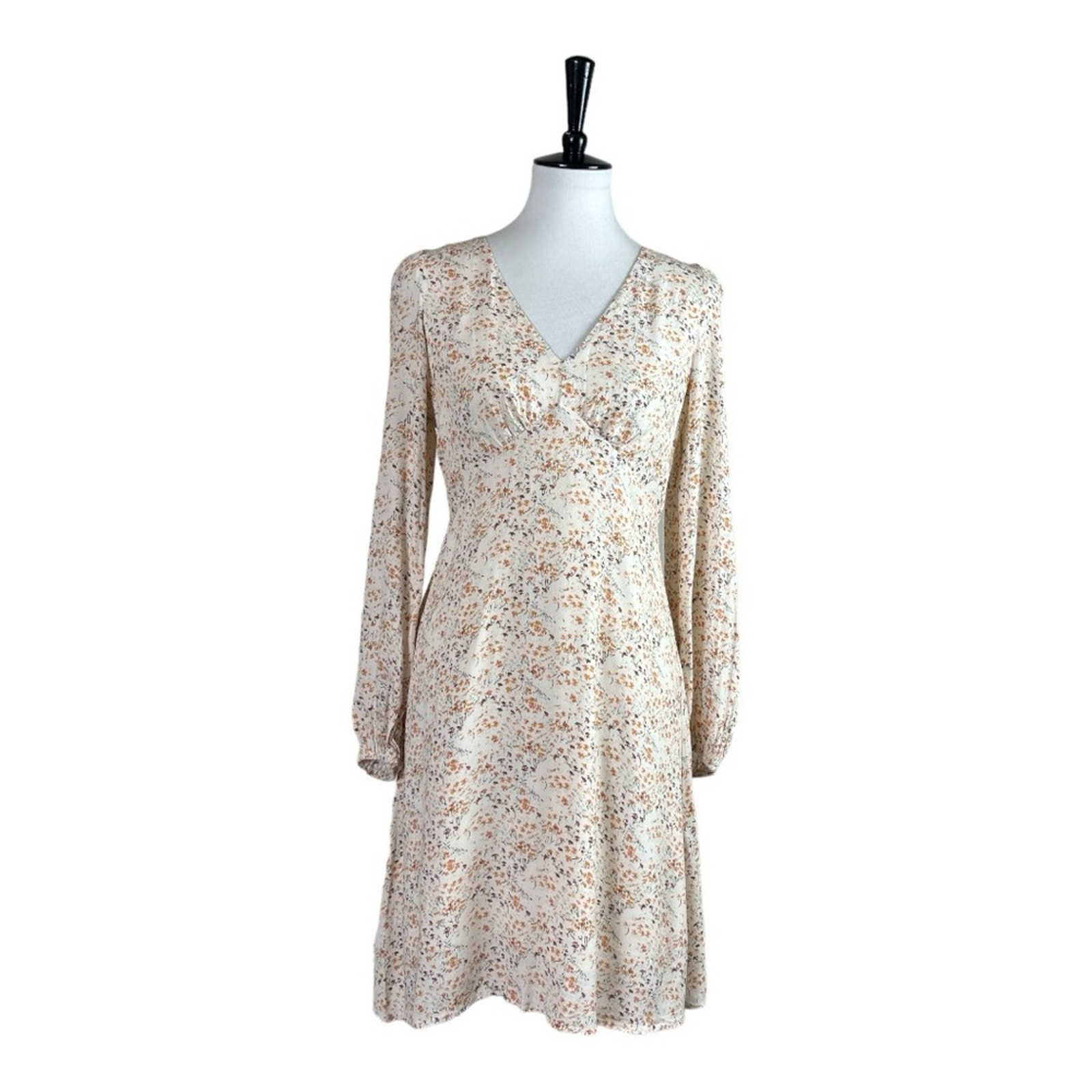 Lucy Paris Women’s NEW Dress A-line V-neck Long Sleeves Cream Floral Size Small