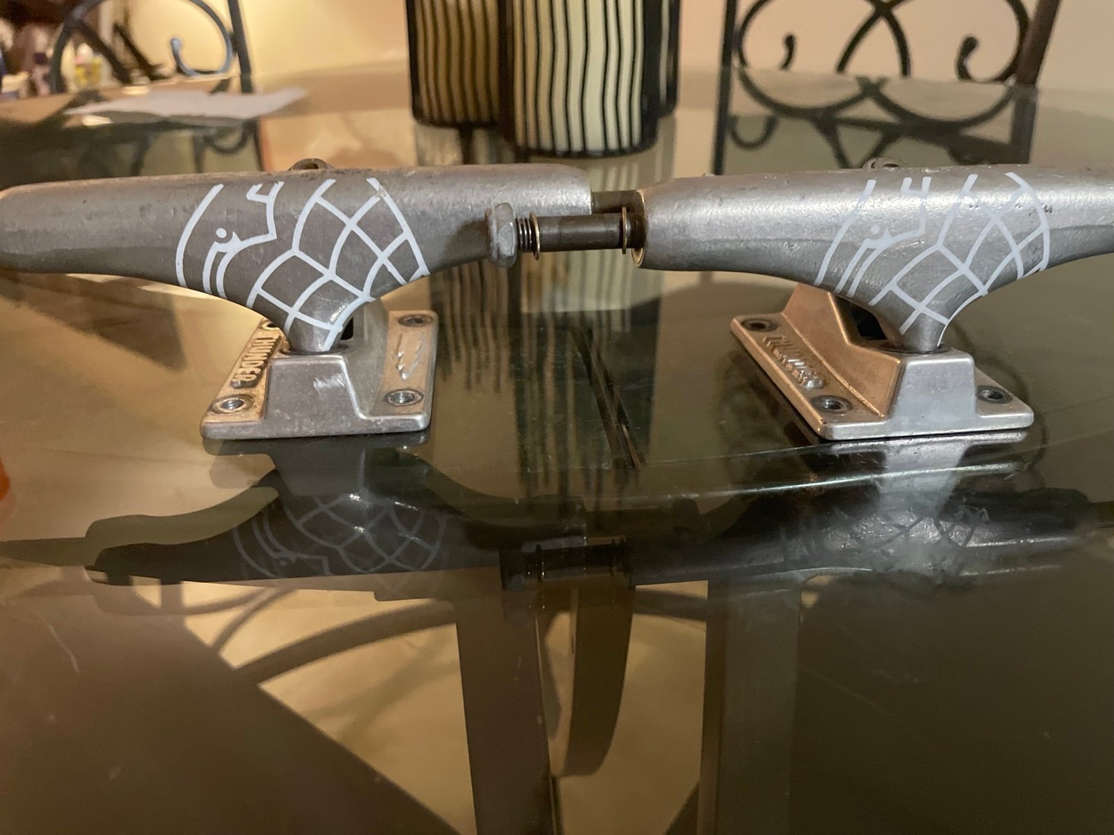 Vintage thunder trucks I believe they’re titanium or hollows cheaper UPDATE Ship