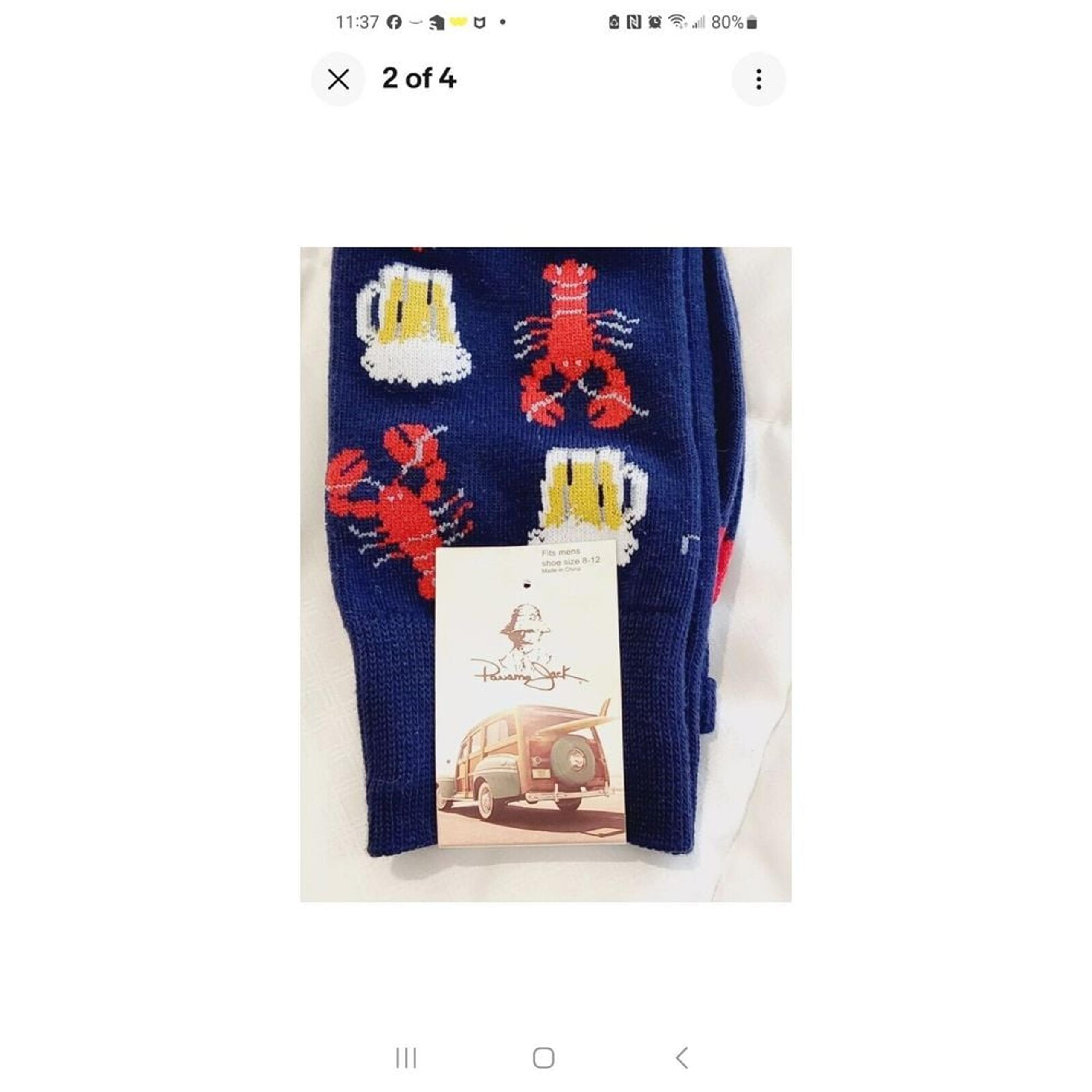2 pair socks Men's crew lobster crab beer  men casual Panama Jack