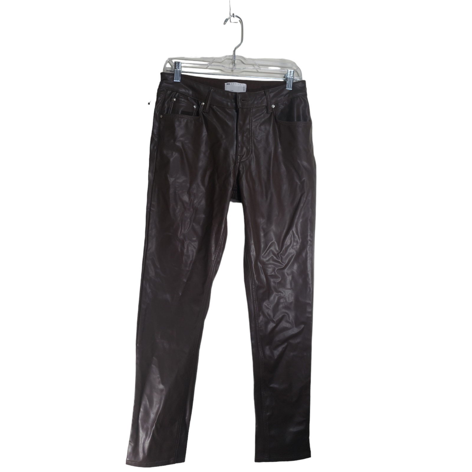 ASOS Design Adult Brown Faux Leather Zip Tapered Pants 32x30 Women's Neutral