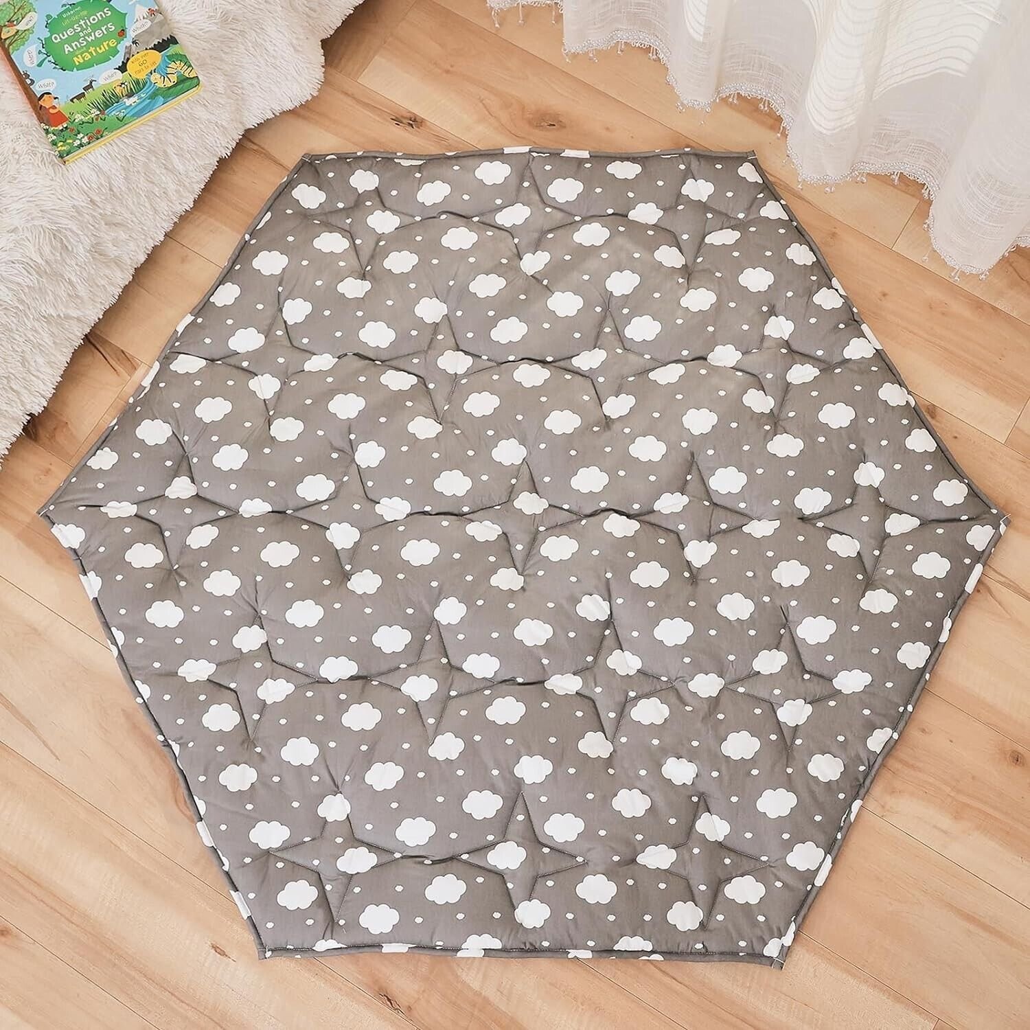 Hexagon Baby Play Mat for Floor,45 ×52 Non-Slip Baby Crawling Mat(Cloud)