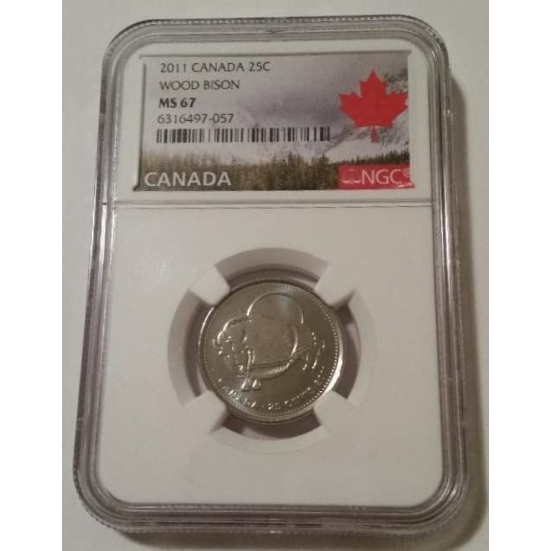 Canada 2011 25 Cents Wood Bison MS67 NGC Maple Leaf Label