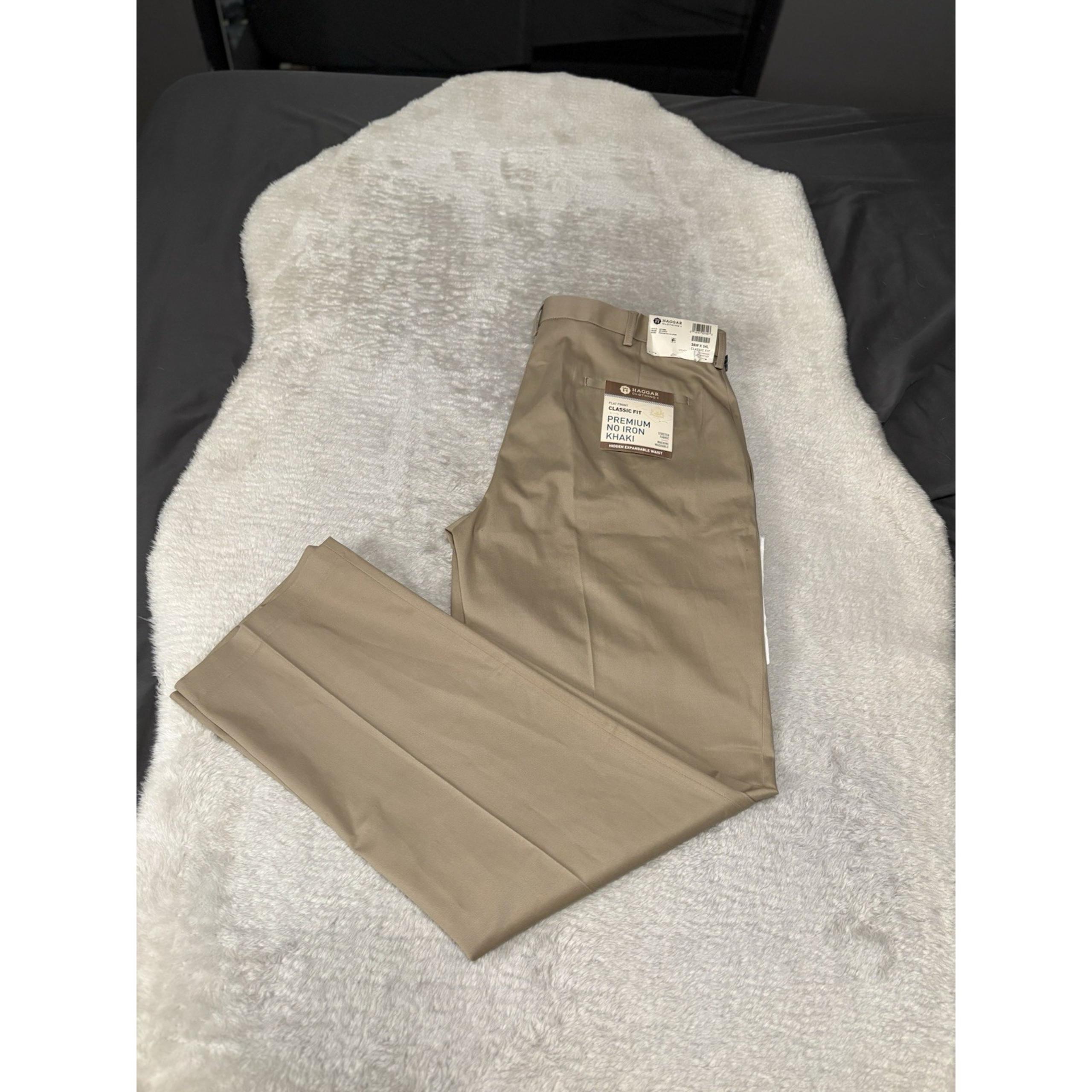 New Haggar Flat Front Classic Fit Premium Non Iron Khaki Pants Size 36x34