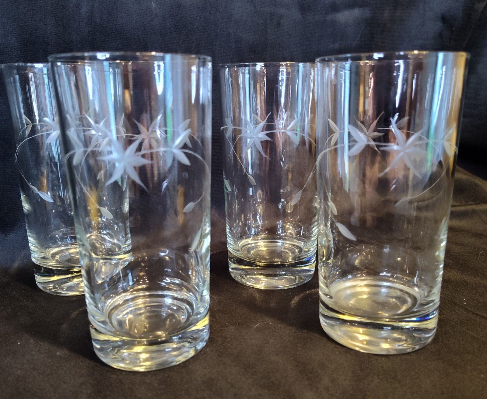 1930's Fostoria Etched Crystal Shooting Star High Ball Tumblers, Set of Four