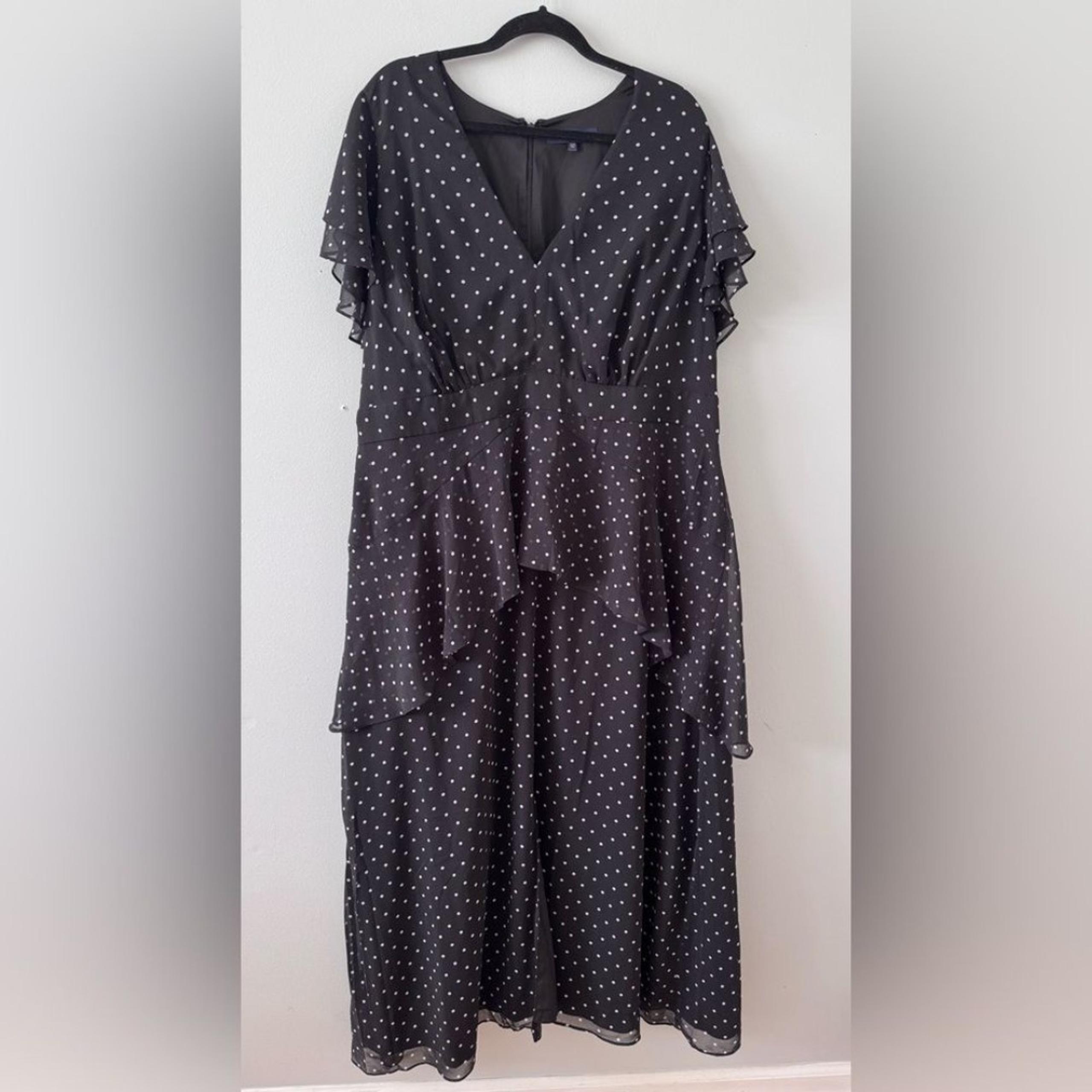Rachel Roy Womens Dress Black White Val Polka Dot Maxi Deep V Neck Size 22W