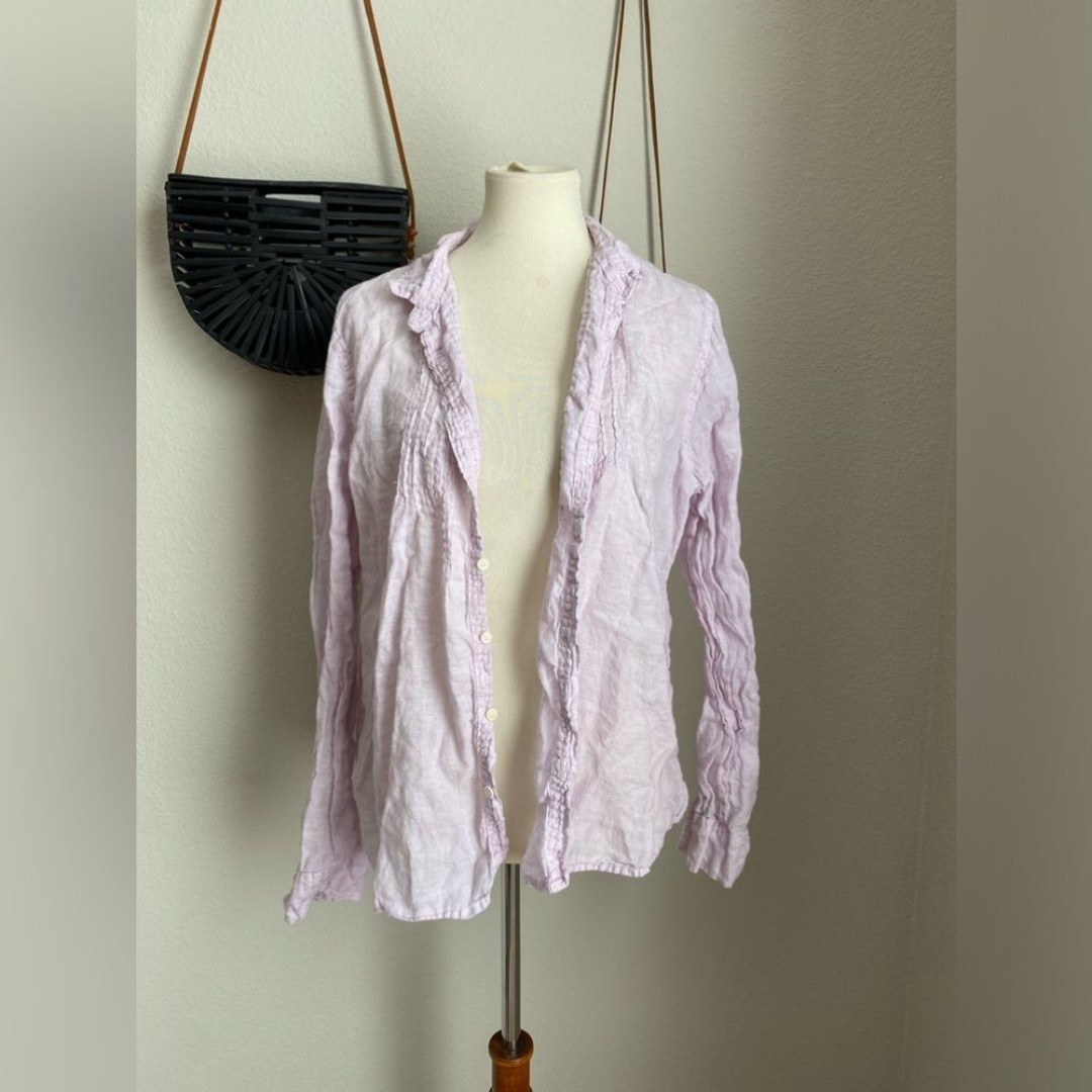 CP Shades Medium Romy Purple Striped Linen Loose Fit Shirt, Size Large