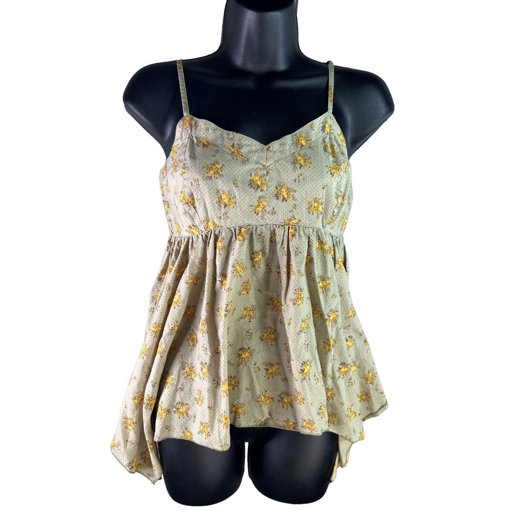 Vintage Y2K Mudd Floral Print Babydoll Tank Top Sz M Flowy Boho 90's Asymmetric
