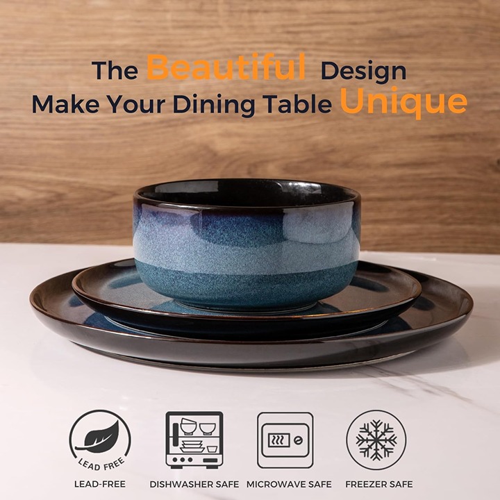 Ceramic Dinnerware Sets of 4 Handmade Reactive Glaze Dishes Set-T3DF