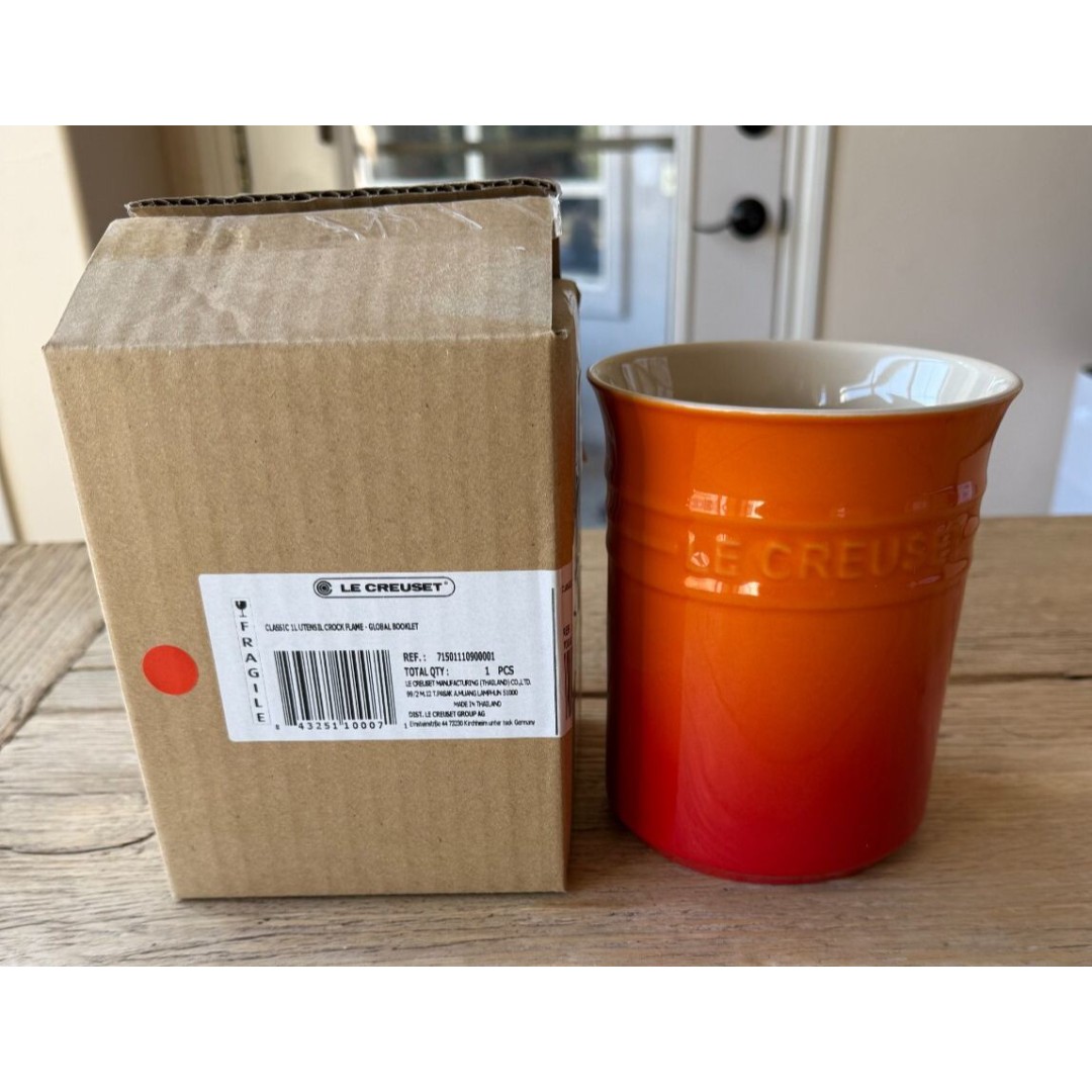 Le Creuset Stoneware 1 Liter Utensil Crock Holder Flame Orange NEW