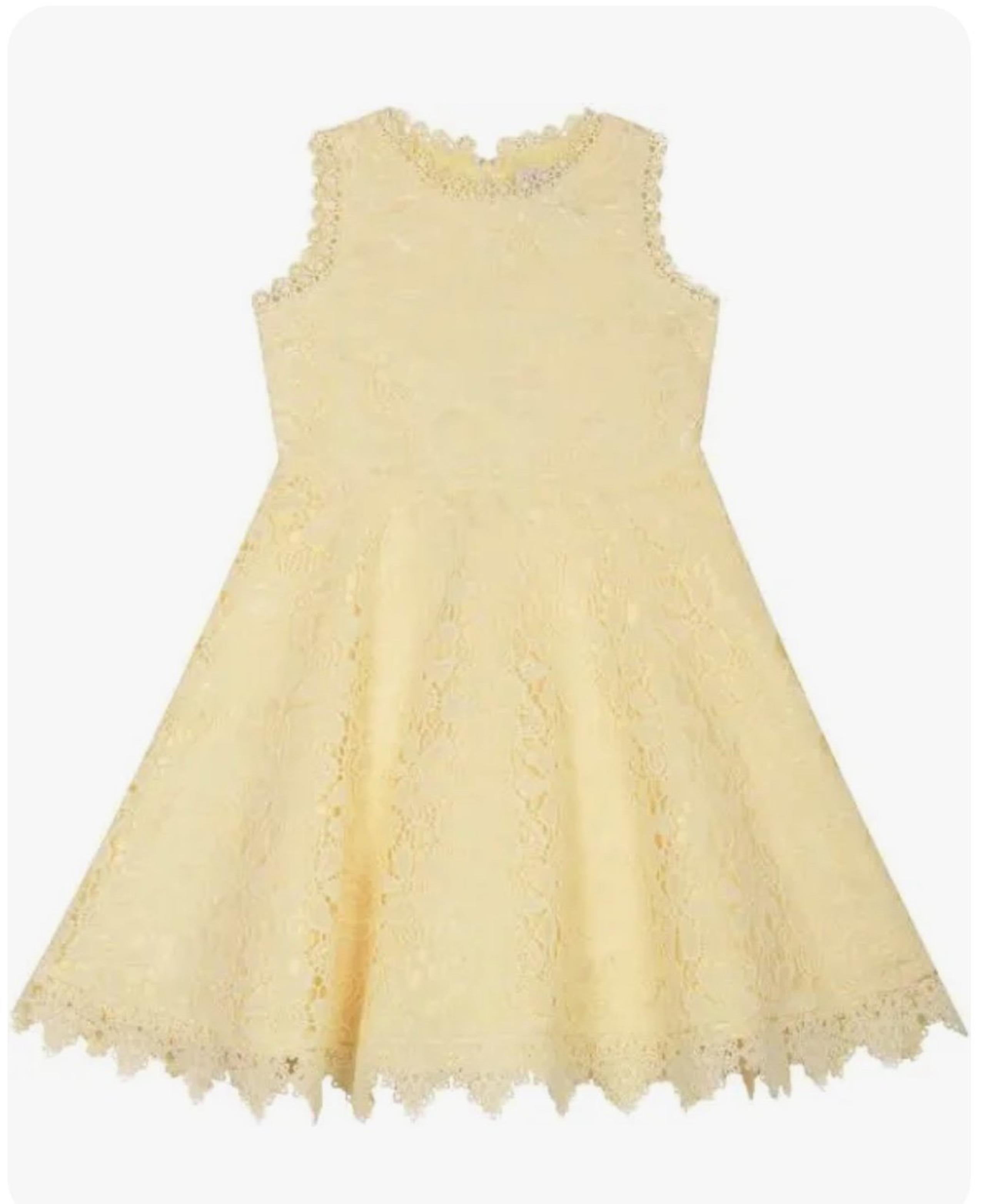 Rare Editions Crochet Lace A-line Skater Dress Yellow Daisy Girl Size10 Princess