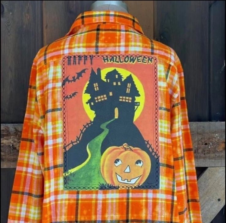 Angry Minnow Vintage Halloween Haunted House Flannel Shirt