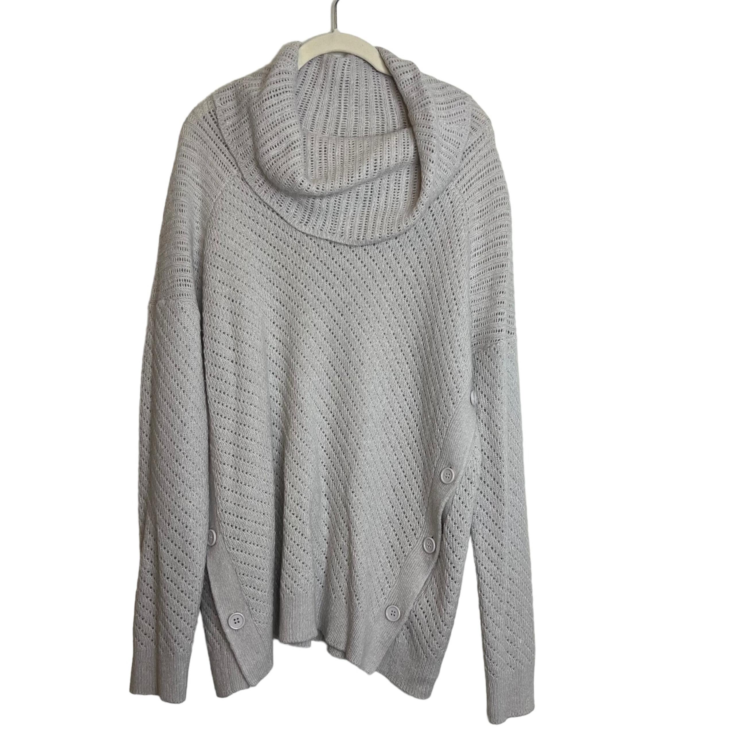 Lucky Brand Womens Sweater Large Cowl Neck Pale Gray Open Knit Long Sleeve