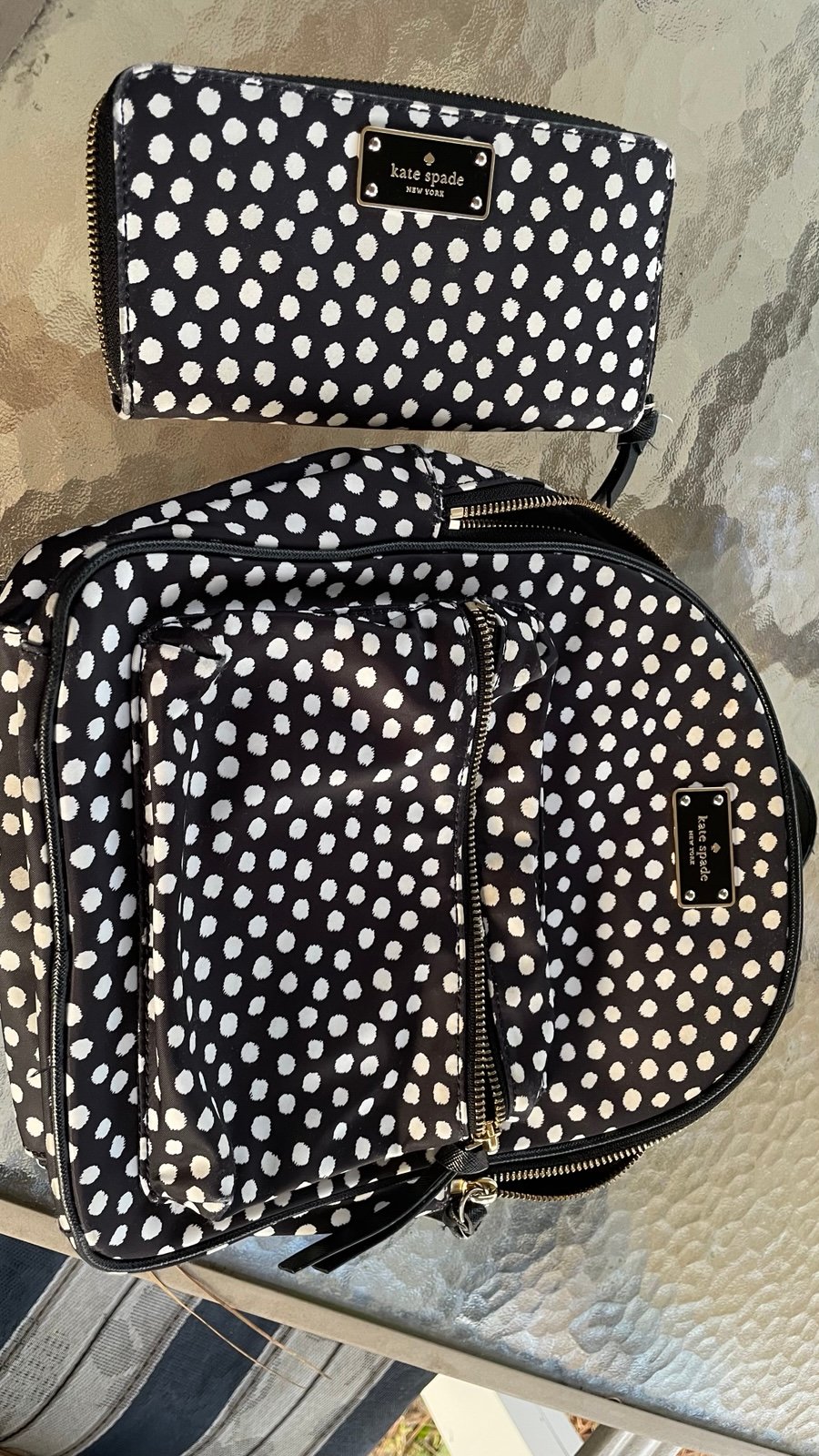 Kate Spade Polka Dot Backpack Purse and matching wallet