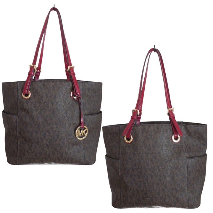 Michael Kors | Jet Set Signature Brown/Cherry Logo Tote (NWT)