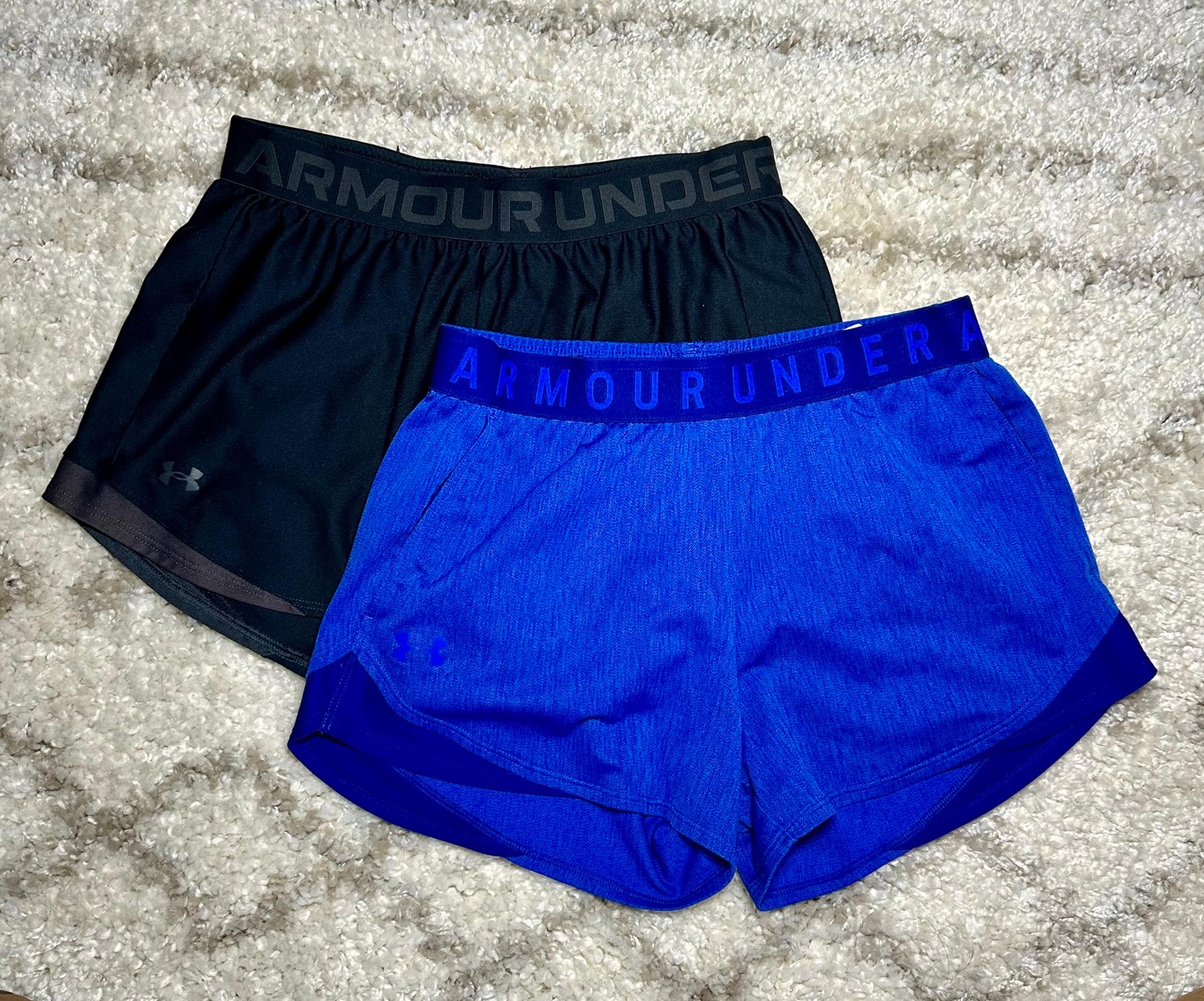 LOT OF 2 Women’s Under Armour Shorts Size Small Black & Blue Running Activewear