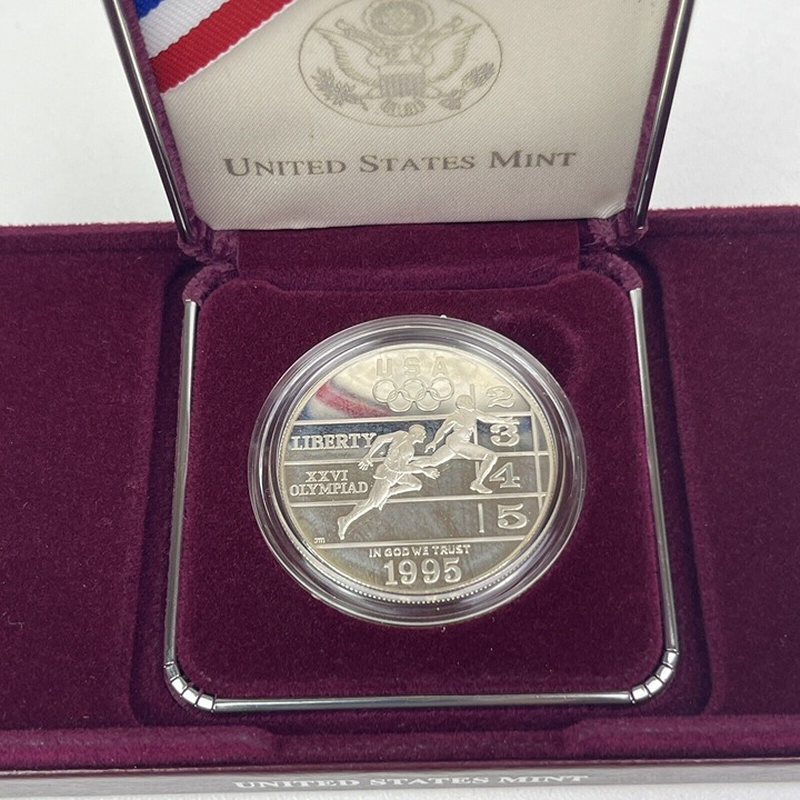 1995 Atlanta Olympics Track Field Silver 1 Dollar Commemorative Proof Coin OGP