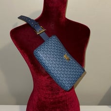 Michael Kors Blue Leather L/XL Gold Belt Bag NWT