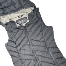Eddie Bauer Women's Gray Down Puffer Vest Size XS with Removable Faux Fur READ