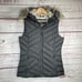Eddie Bauer Women's Gray Down Puffer Vest Size XS with Removable Faux Fur READ