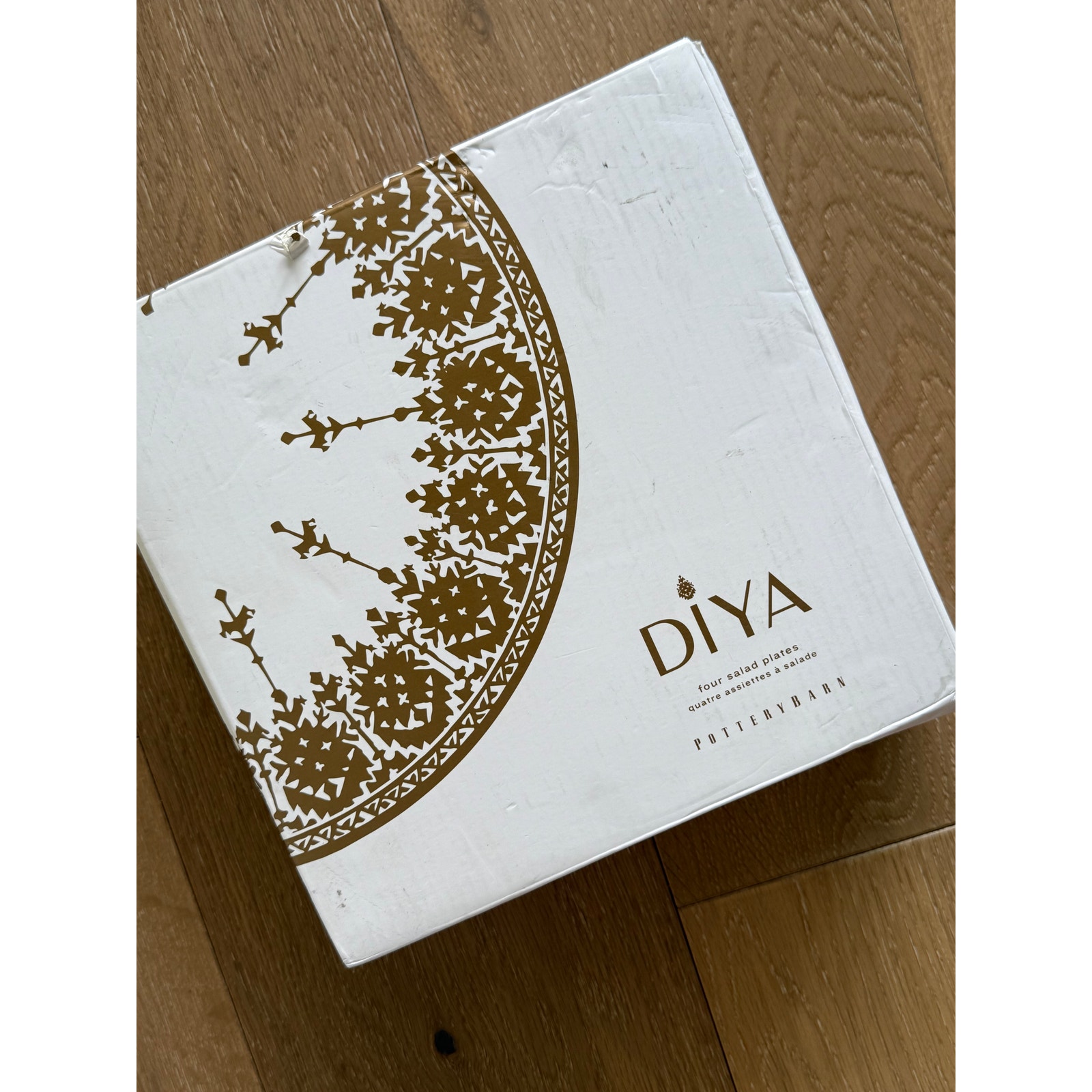 New Pottery Barn Christmas Diya White & Gold Salad Plates
