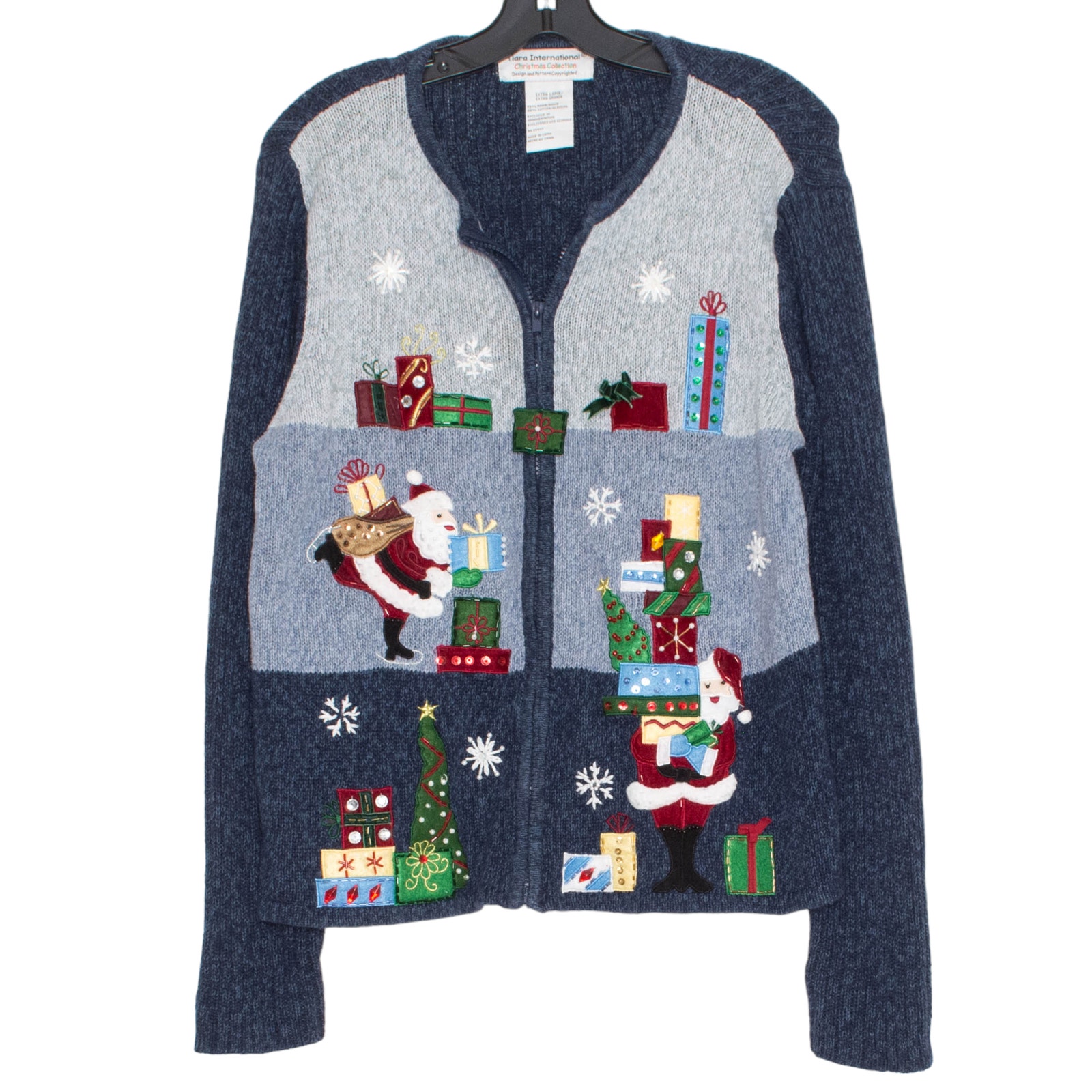 Tiara International Womens Cardigan Sweater Christmas Grandma Cottage Zip XL IV