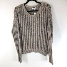 Reiss Womens Sweater Open Knit Cotton Blend Scoop Neck Brown Size L