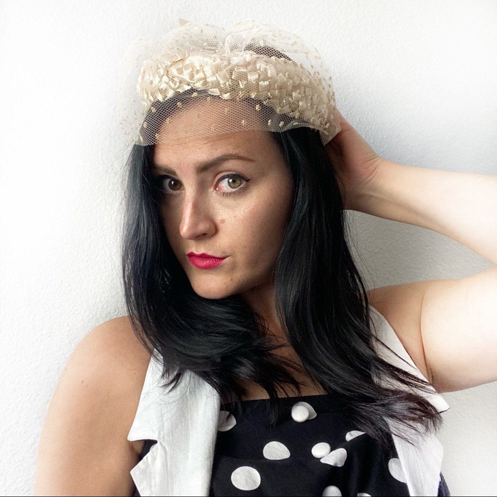 Vintage 1930s Union Made Cream Juliet Fascinator Veiled Hat