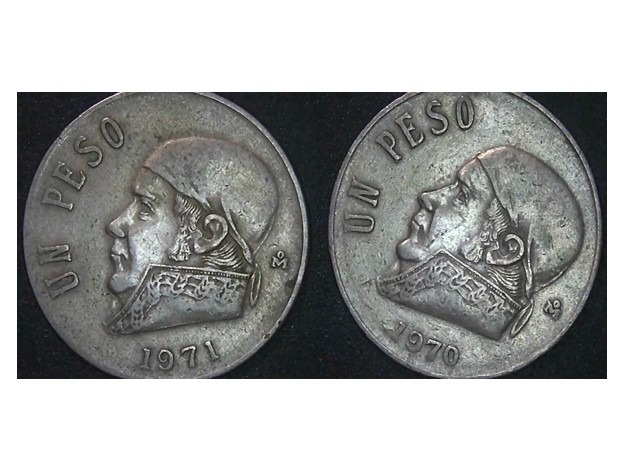 Rare Un Peso 1971 and 1970 Estados Unidos Mexicanos Collectible Vintage Coins
