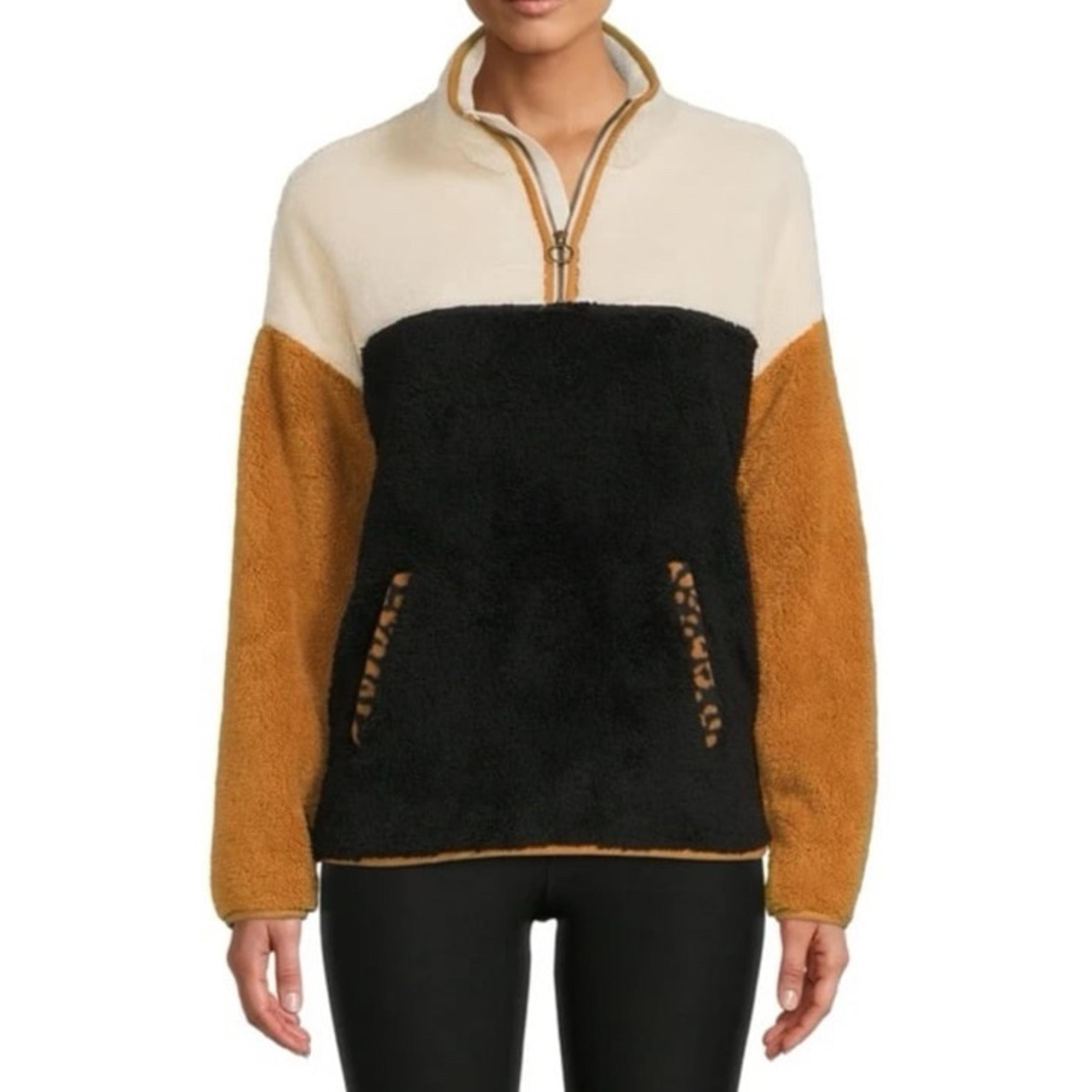 Time & Tru Faux Shearling Fleece Quarter Zip Jacket Size Large(12-14)