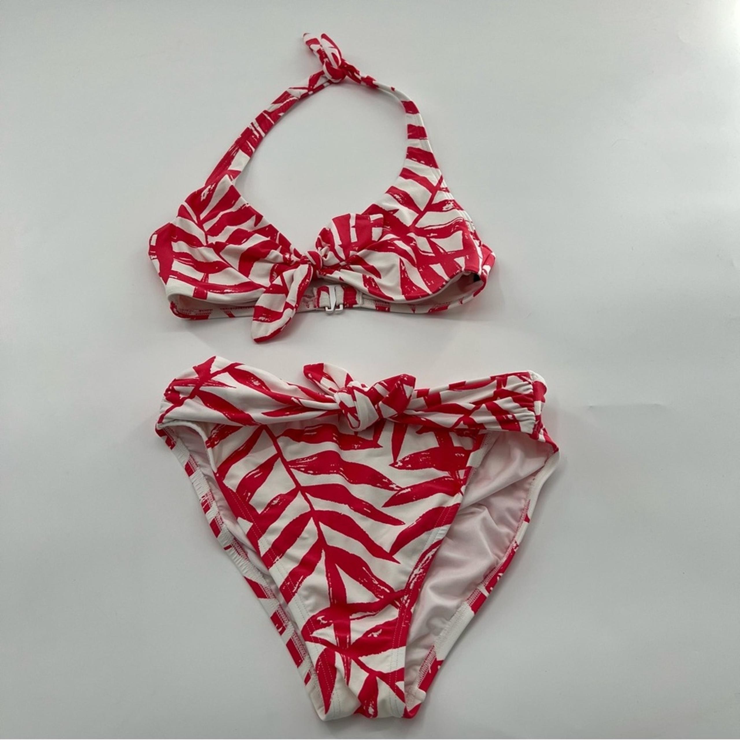 Carmen Marc Valvo Bikini Two Piece Swimsuit Pink and White Unlined Women