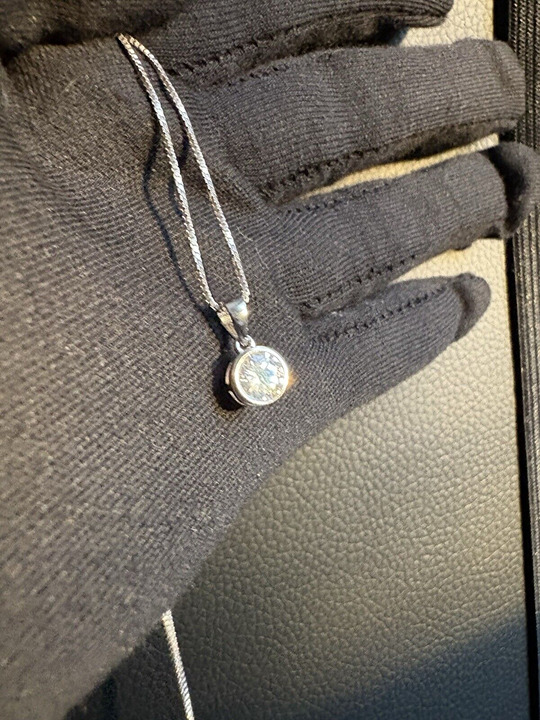 Bezel Moissanite 18inch Silver Necklace
