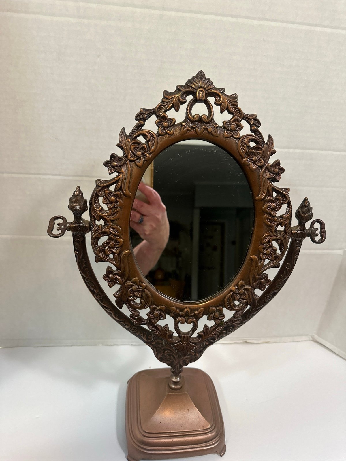 Vintage Victorian Style Vanity Mirror Metal Hollywood Regency Ormolu 19”