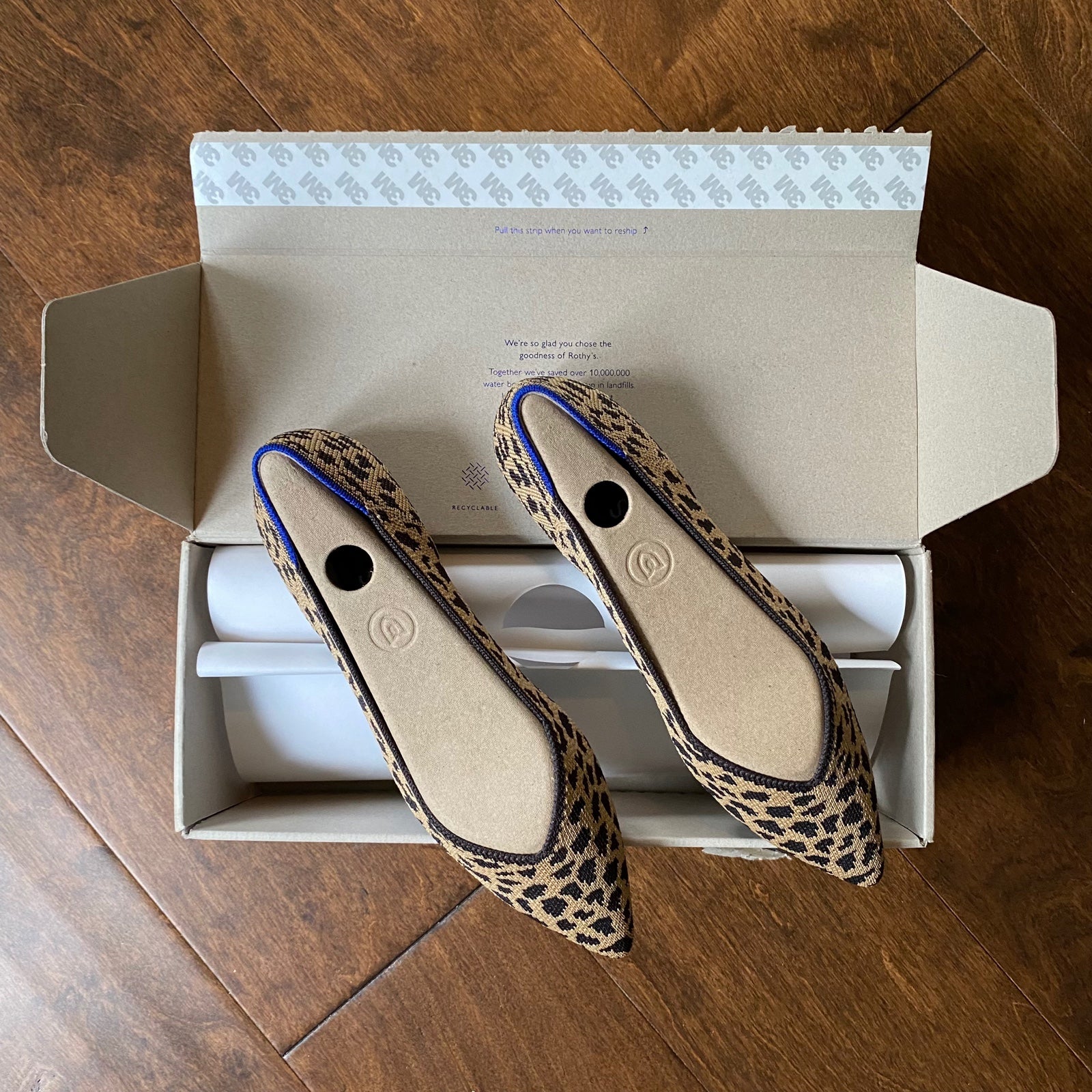 NEW IN BOX Rothy’s The Point Leopard Flats, Size 5.5