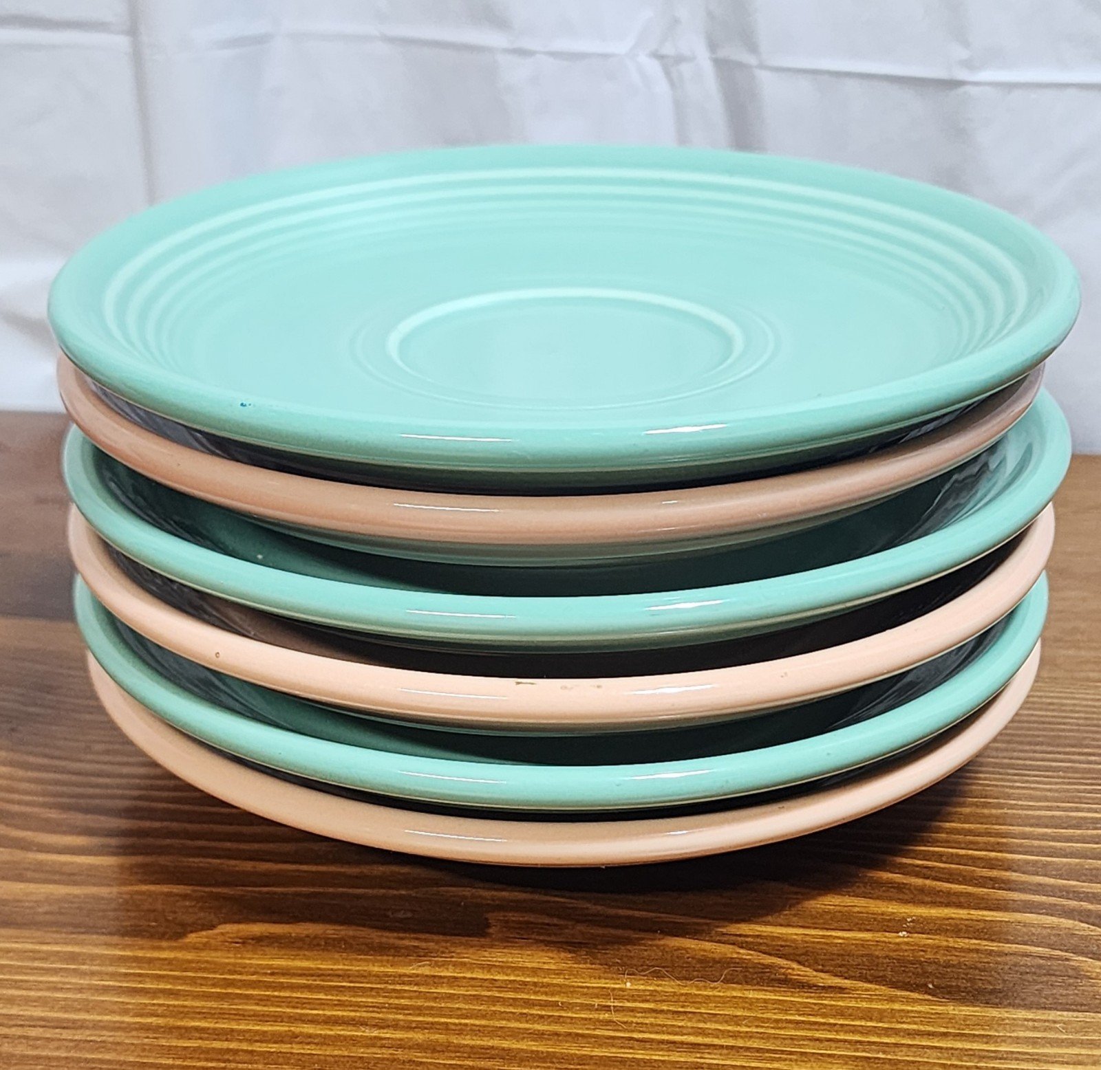 Vtg Fiestaware Homer Laughlin Sea Mist Green And Light Pink 6 Plates Lot Of 6