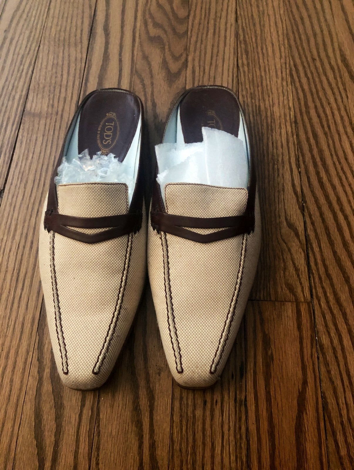 TODS Mens canvas & leather slip on loafer dress shoes