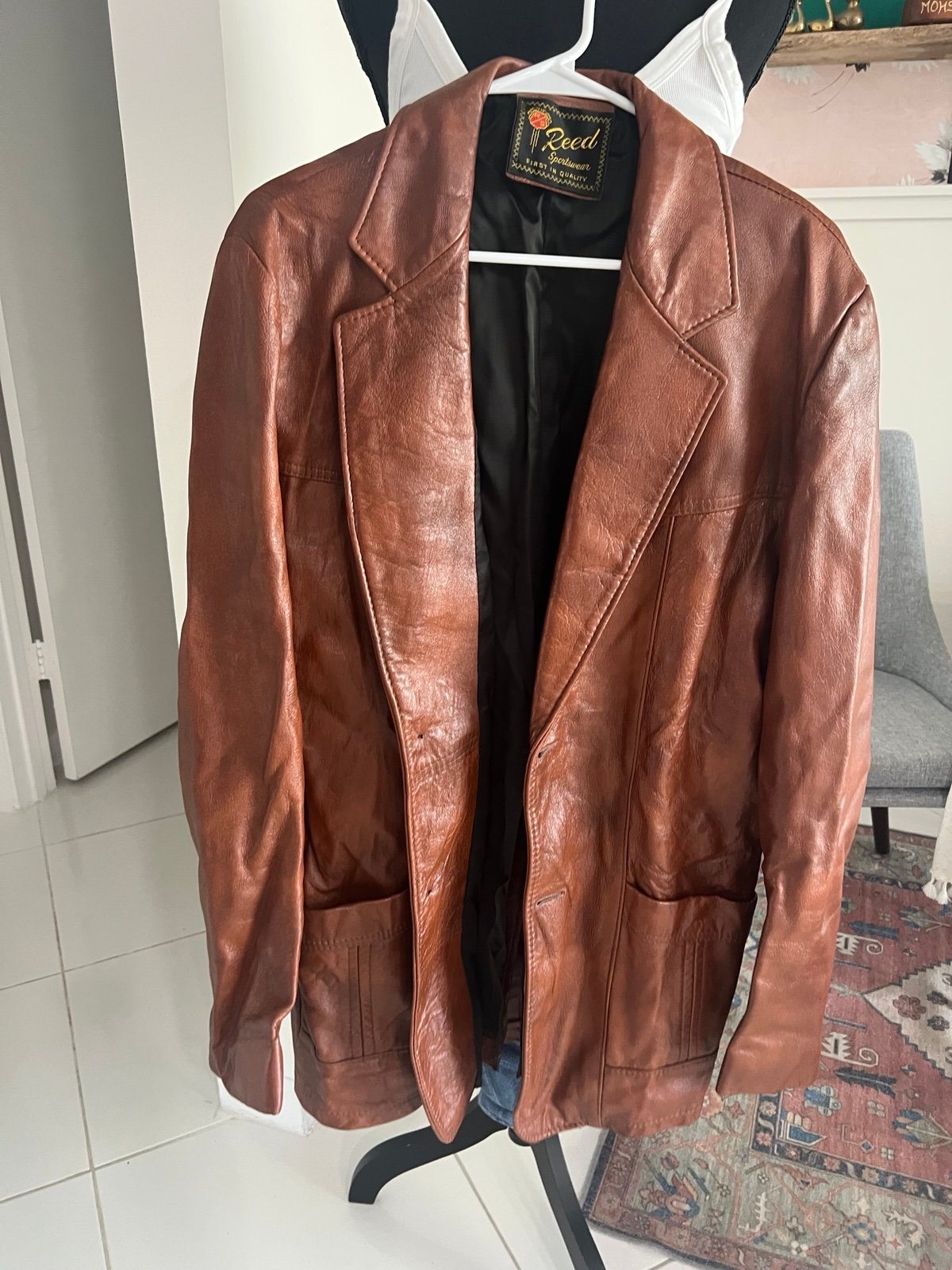 1970s Vintage REED SPORTSWEAR MEN Leather Jacket Size Large Brown