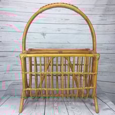 Magazine Rack Bamboo Rattan Vtg Storage