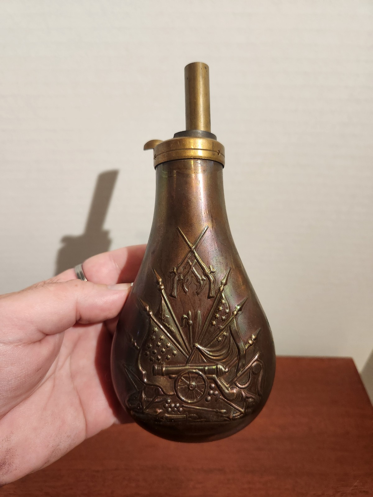 Vintage Brass Embossed Black Powder Canister Flask